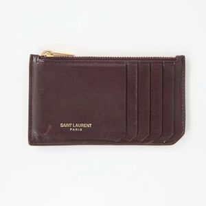 Saint Laurent Leather Fragment Card Holder - Dark Burgundy Smooth Leather